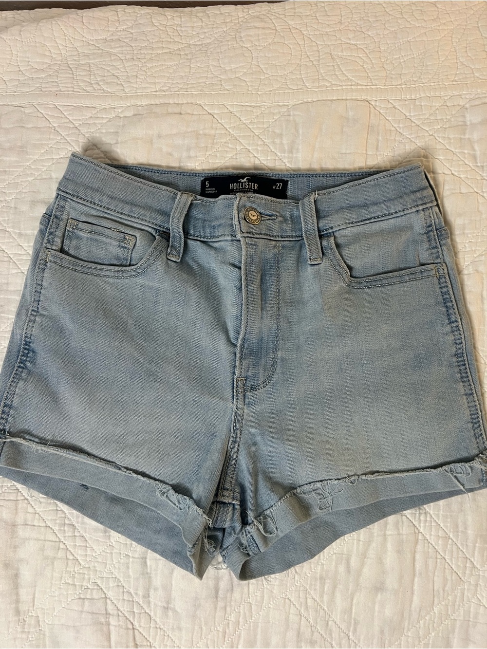 Hollister Light Wash Denim Roll-Cuff Shorts